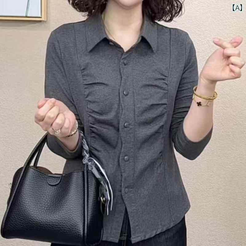 レディース ファッション 春夏 秋冬 かわいい オシャレ 韓国 シック　長袖　シャツ　無地　ポロシャツ　トップス