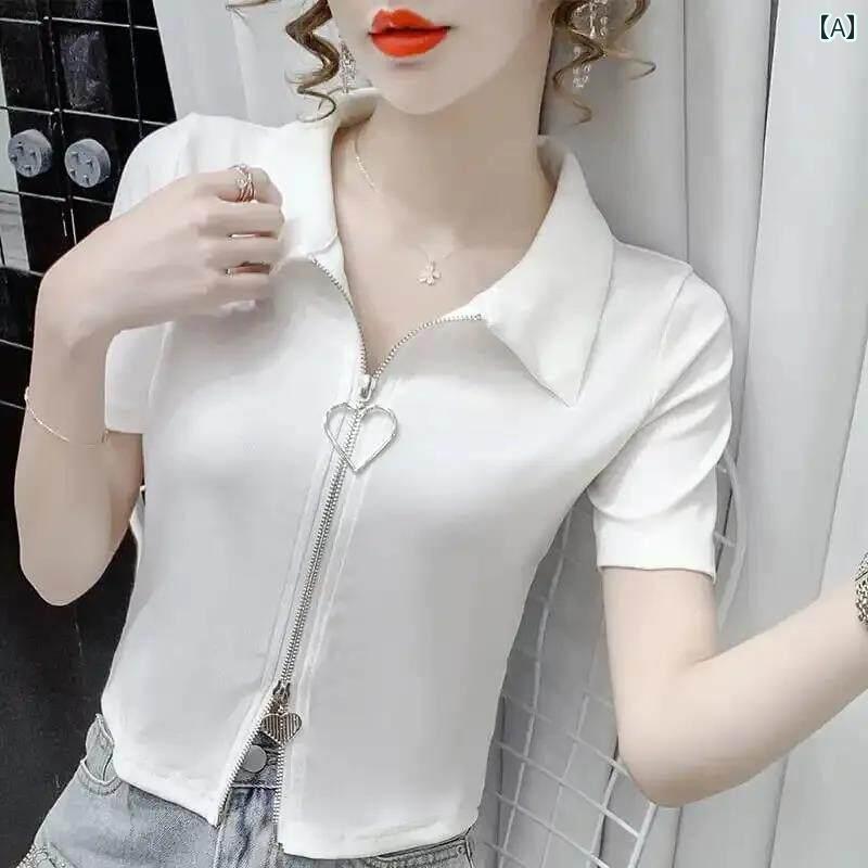 Rakuten - レディース ファッション 春夏 秋冬 かわいい オシャレ 韓国 プチ　フレンチ　半袖　T　シャツ　黒　白　スリム