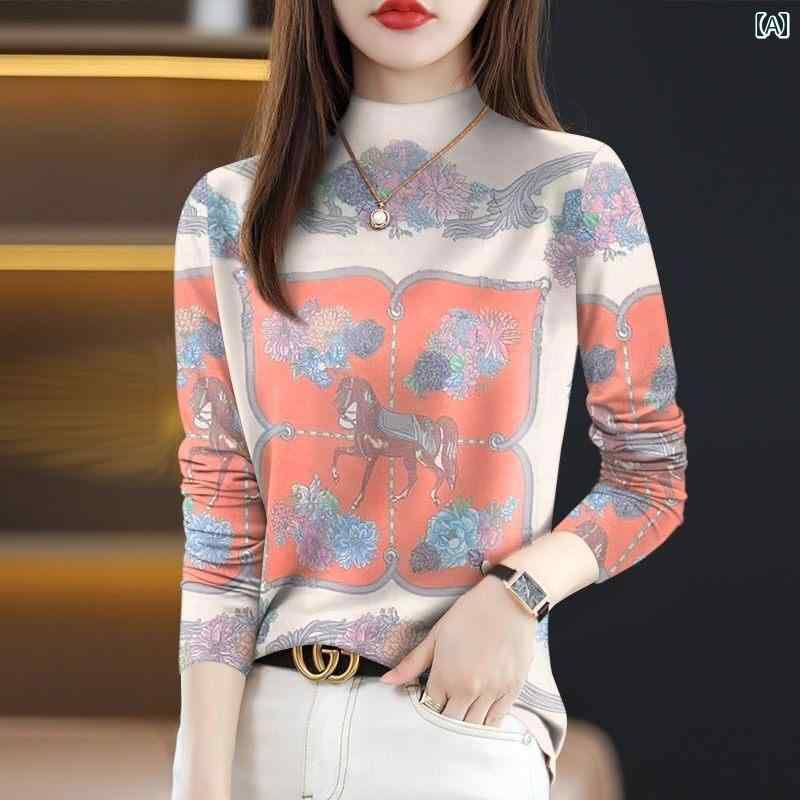 レディース ファッション 春夏 秋冬 かわいい オシャレ 韓国 スタイリッシュ　若々しい　長袖　T　シャツ　シック　ママ　最適　カジュアル　ハイネック　ベース　レイヤー　トップ　女性