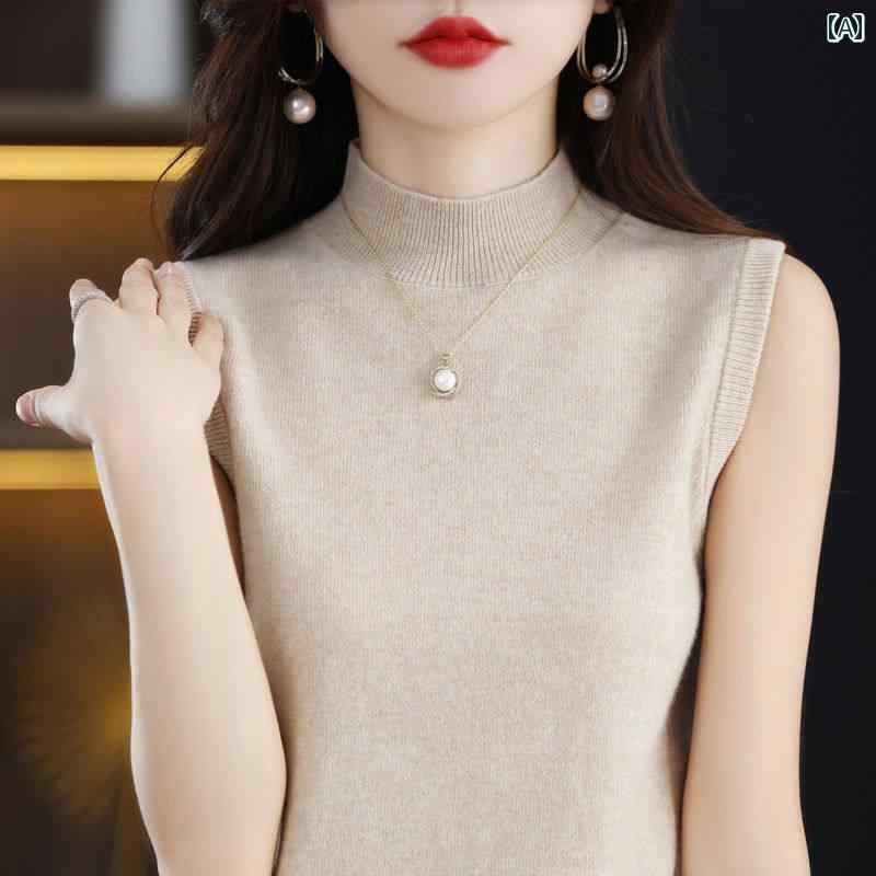 レディース ファッション 春夏 秋冬 かわいい オシャレ 韓国 ベスト キャミソール ハーフ ハイネック 半袖 T シャツ ノースリーブセーター インナー ニット トップス