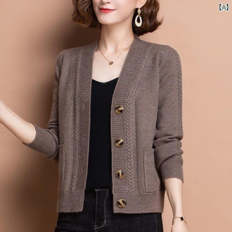 收集家用品服飾 - レディース ファッション 春夏 秋冬 かわいい オシャレ 韓国 カーディガン　セーター　ママ　フィット　無地　スタイリッシュ　ニット　トップス