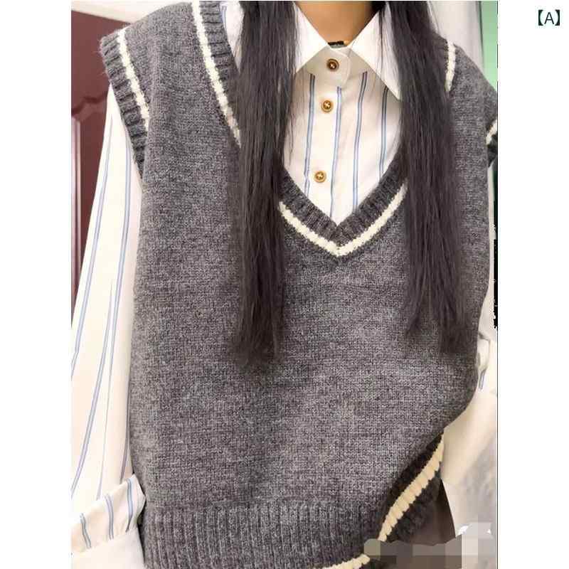 Rakuten - レディース ファッション 春夏 秋冬 かわいい オシャレ 韓国 グレー　ニット　ベスト　新　フィット　プレッピー　セーター　重ね着　タンクトップ
