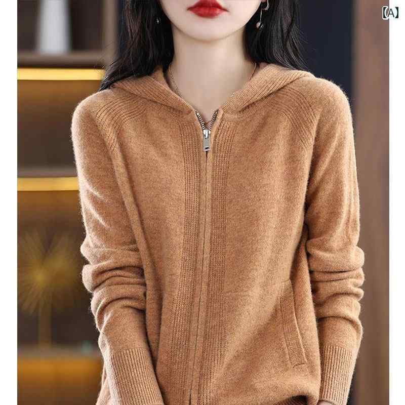 Rakuten - レディース ファッション 春夏 秋冬 かわいい オシャレ 韓国 フィット　感　フード　ニットカーディガン　快適　シンプル　カジュアル　長袖　セーター　ジャケット