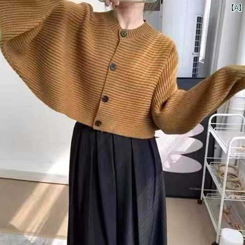 レディース ファッション 春夏 秋冬 かわいい オシャレ 韓国 バット　ウィング　スリーブ　ニットカーディガン　ラウンドネック　フィット　ショート　コート
