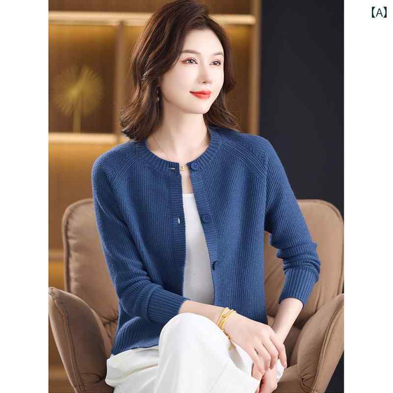 Rakuten - レディース ファッション 春夏 秋冬 かわいい オシャレ 韓国 女性　ラウンドネック　ニット　カーディガン　無地　セーター　スリムトップス　新　長袖　アウターウェア