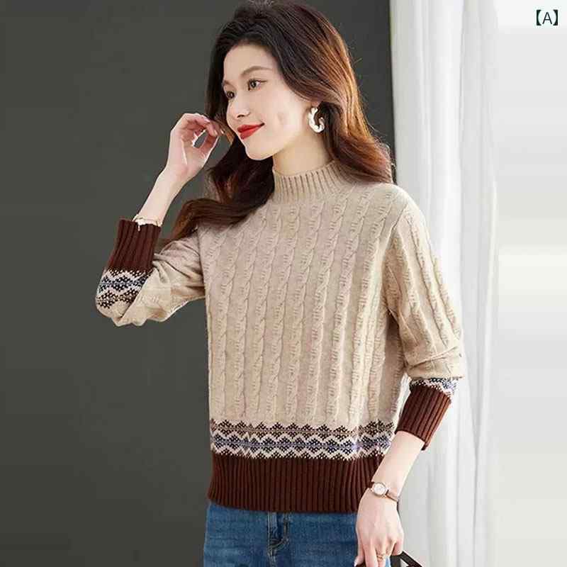 レディース ファッション 春夏 秋冬 かわいい オシャレ 韓国 タートルネックセーター フィット 感 厚手 カラー ブロック ニット ベース レイヤー ケーブル トップ
