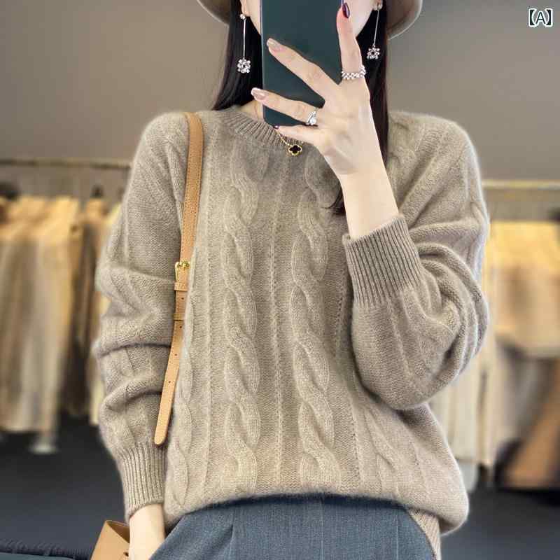 乐天商城 - レディース ファッション 春夏 秋冬 かわいい オシャレ 韓国 ケーブル　ニット　セーター　ラウンドネック　ニットプルオーバー　ショート　丈　ベース　レイヤー　トップ