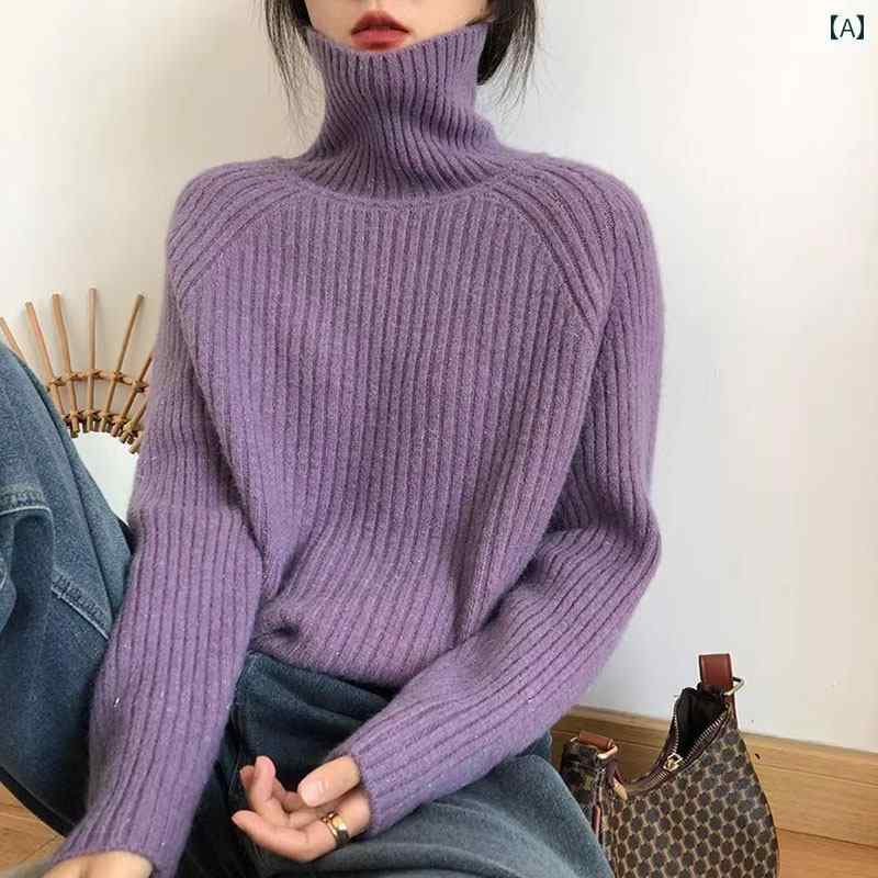Three-Quarter Knit - レディース ファッション 春夏 秋冬 かわいい オシャレ 韓国 タートルネックセーター　フィット　感　厚手　暖かい　大きめ　サイズ　ニット　セーター