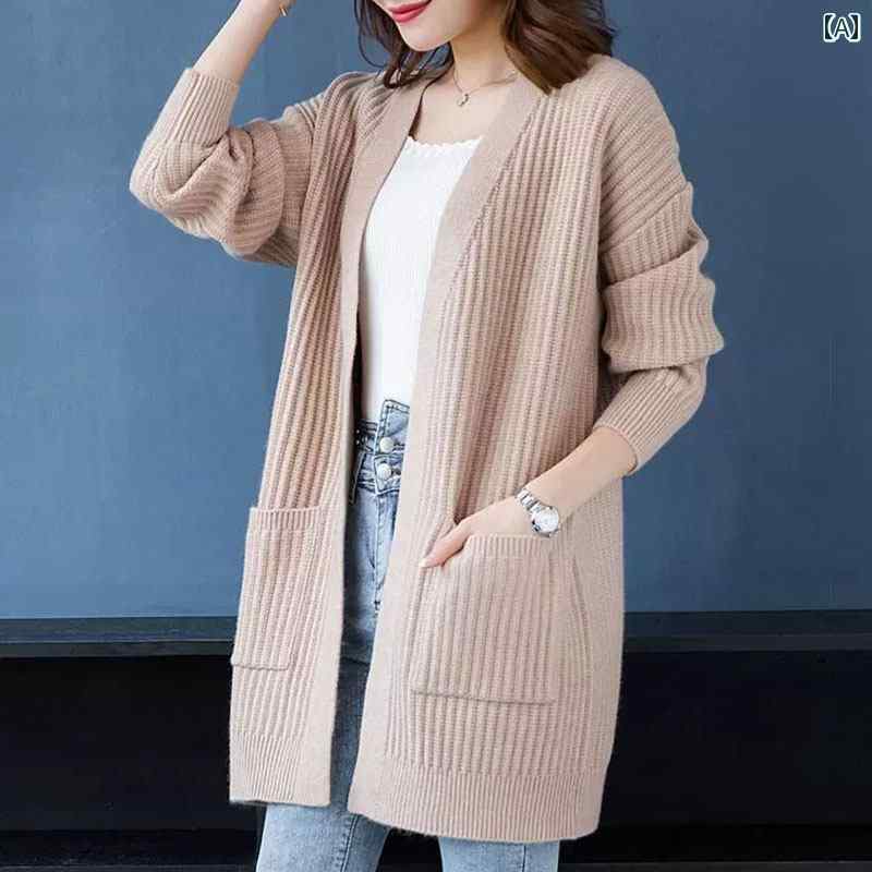 樂天商城 - レディース ファッション 春夏 秋冬 かわいい オシャレ 韓国 ロング　ニットカーディガン　快適　フィット　長袖　アウター　Vネック　無地