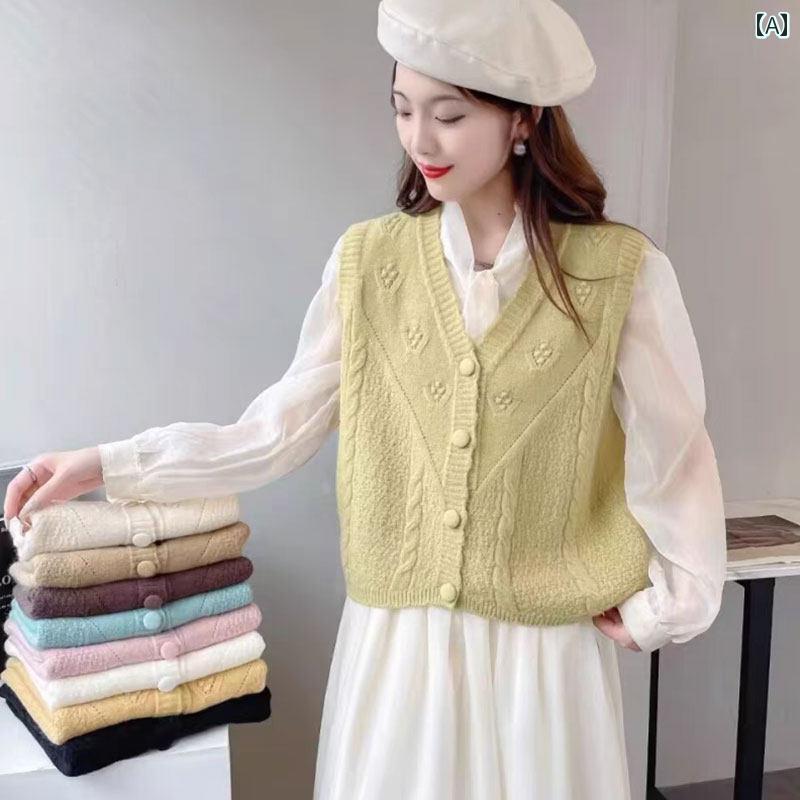 Rakuten - レディース ファッション 春夏 秋冬 かわいい オシャレ 韓国 小柄　女性　柔らか　ニット　ベスト　重ね着　最適