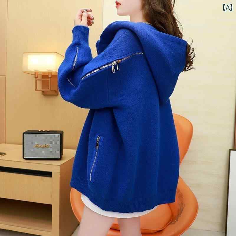 Rakuten - レディース ファッション 春夏 秋冬 かわいい オシャレ 韓国 カーディガン　セーター　スタイリッシュ　厚手　リラックス　フード　ニット　コート