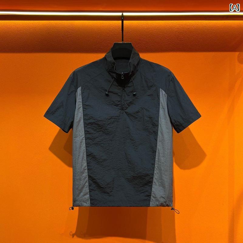 メンズ ファッション 春夏 秋冬 かっこいい オシャレ モテ 男性用 紳士服 服 韓国 シンプル 大人 アウトドア　半袖　アメリカン　ハーフ　ジップポロシャツT　シャツ　冷軽量　カジュアル　機能的