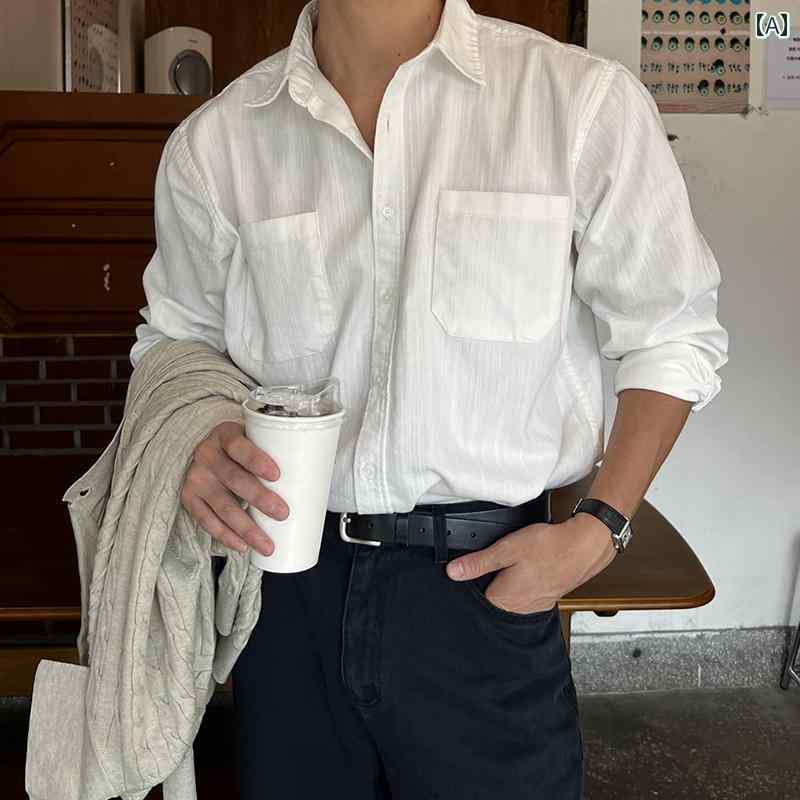Rakuten - メンズ ファッション 春夏 秋冬 かっこいい オシャレ モテ 男性用 紳士服 服 韓国 シンプル 大人 　ホワイト　シャツ　　フィット　薄手　コットン　リネン　シャツ　カジュアル　シンプル　シワり　くい