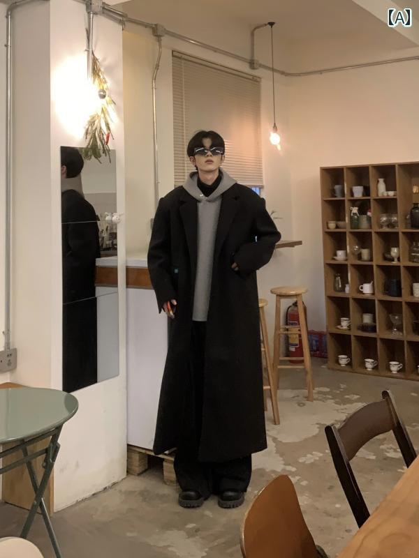 Rakuten - メンズ ファッション 春夏 秋冬 かっこいい オシャレ モテ 男性用 紳士服 服 韓国 シンプル 大人 　ショルダーパッド　コート　ミドル丈　オーバーニー　　ウィンドブレーカー　高級　ジャケット