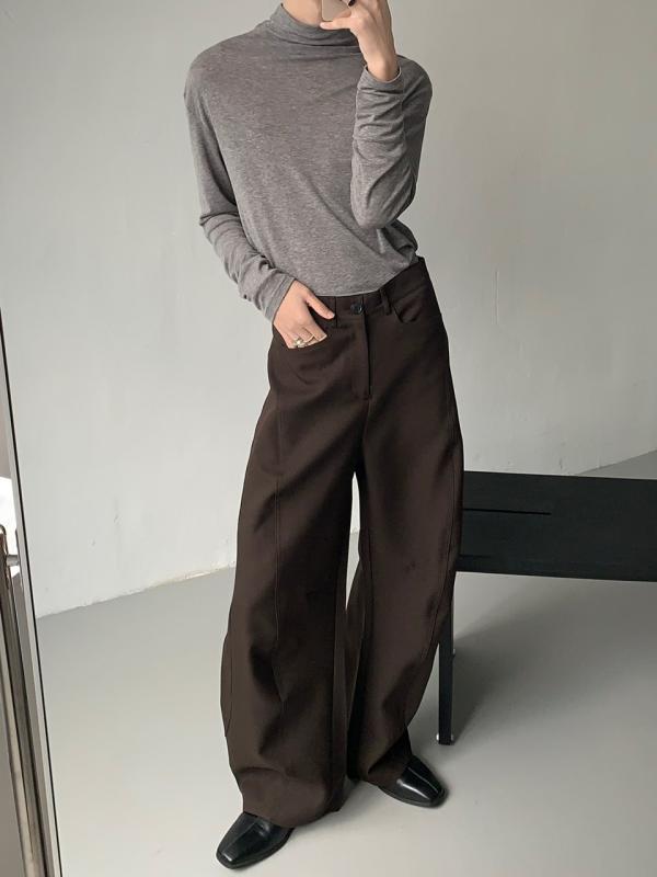 Rakuten - メンズ ファッション 春夏 秋 冬 かっこいい オシャレ モテ 男性用 紳士服 服 韓国 シンプル 大人 ハイウエスト カーブ スーツ パンツ フィット スリム 長さ ワイド レッグ パンツ