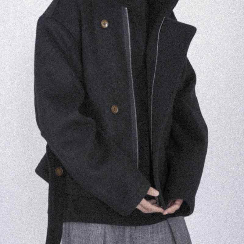 メンズ ファッション 春夏 秋冬 かっこいい オシャレ モテ 男性用 紳士服 服 韓国 シンプル 大人 ゴールド　ボタン　斜め　前立て　ウール　レイヴン　タイ　ショート　ウール　コート　ジャケット(4.0)