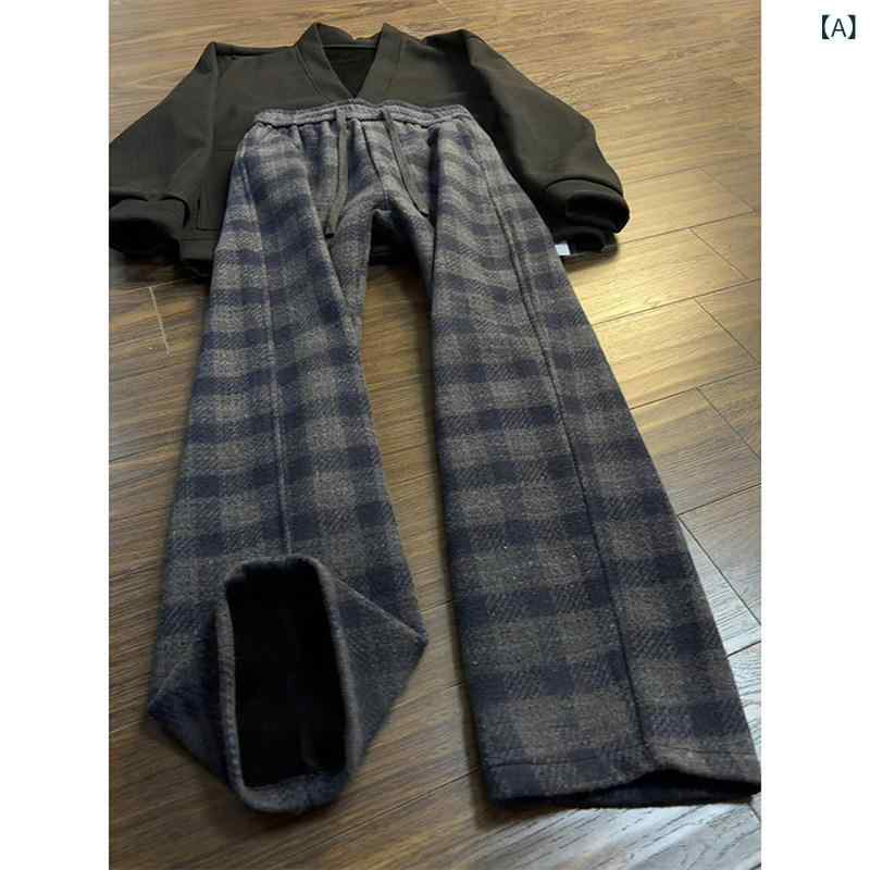 樂天商城 - メンズ ファッション 春夏 秋冬 かっこいい オシャレ モテ 男性用 紳士服 服 韓国 シンプル 大人 アメリカン　レトロ　ネイビーブルー　ウール　チェック柄　メンズパンツ　クリーン　フィット　フリース　裏地　スウェットパンツ　スポーティ　ストレート　レッグ　パンツ