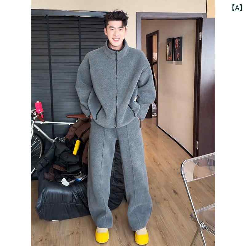 メンズ ファッション 春夏 秋冬 かっこいい オシャレ モテ 男性用 紳士服 服 韓国 シンプル 大人 男性用　両面　フリース　スウェットシャツ　セット　高級感　クール　スタイリッシュ　カジュアル　スウェットパンツ　　スポーツウェア