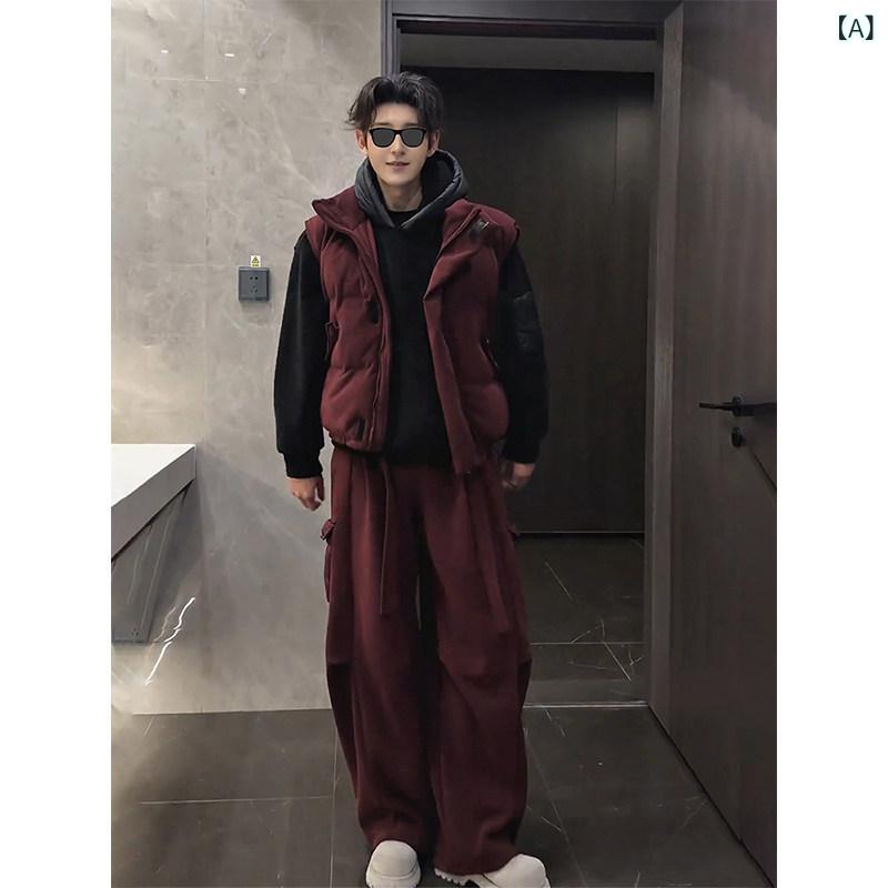 Rakuten - メンズ ファッション 春夏 秋冬 かっこいい オシャレ モテ 男性用 紳士服 服 韓国 シンプル 大人 厚手　コットンベスト　　スウェットシャツ　セット　クール　スタイリッシュ　カジュアル　パンツ　フリース　　セット　