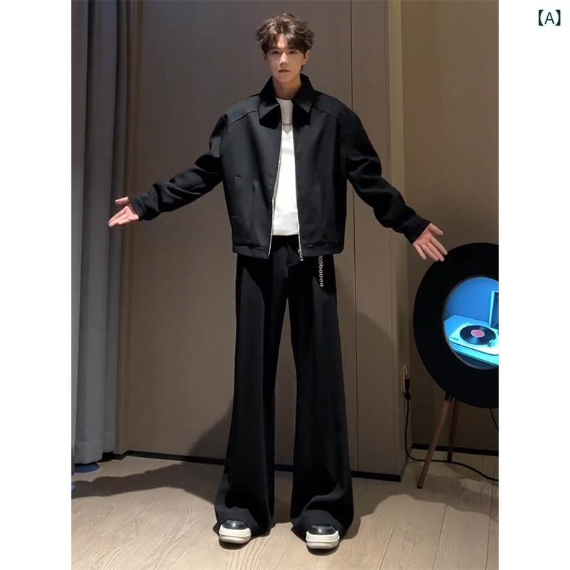 Rakuten - メンズ ファッション 春夏 秋冬 かっこいい オシャレ モテ 男性用 紳士服 服 韓国 シンプル 大人 ブラック　クリーン　フィット　フレア　パンツ　ドレープ　フリース　裏地　脚　美しくカジュアル　パンツ
