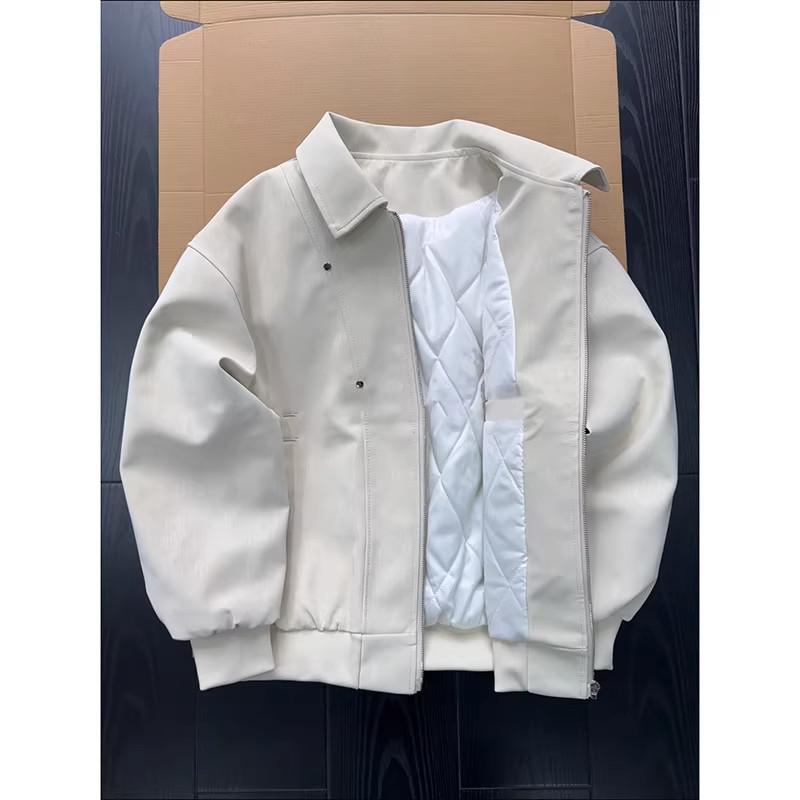 メンズ ファッション 春夏 秋 冬 かっこいい オシャレ モテ 男性用 紳士服 服 韓国 シンプル 大人 アメリカン スタッズ PU レザージャケット 冬用 厚手 ベースボール ジャケット クリーン フィット ショート コットンコート