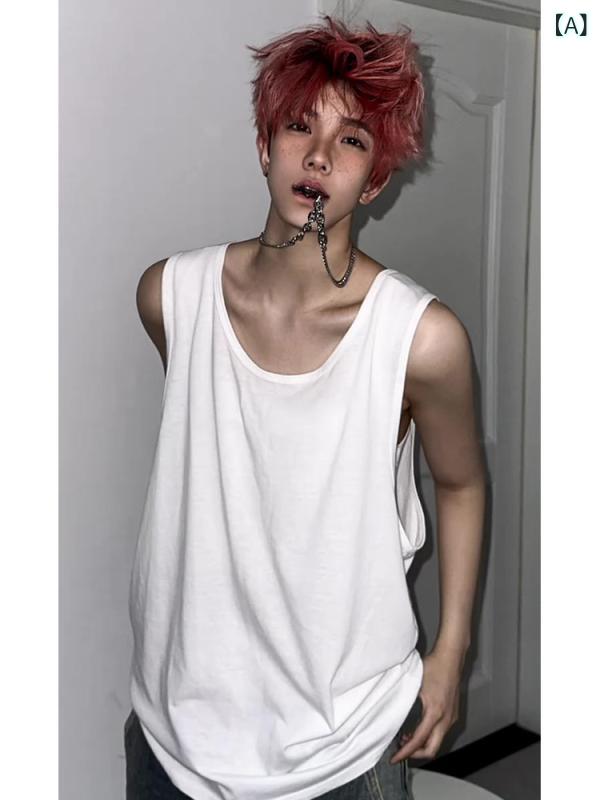 メンズ ファッション 春夏 秋冬 かっこいい オシャレ モテ 男性用 紳士服 服 韓国 シンプル 大人 アメリカン ウエスト コート ベスト 綿 ホワイト バスケットボール スポーツ ノースリーブ T シャツ