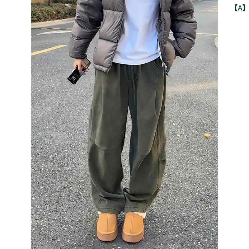 メンズ ファッション 春夏 秋冬 かっこいい オシャレ モテ 男性用 紳士服 服 韓国 シンプル 大人 男性用　ミリタリーグリーン　アメリカン　レトロ　ワークパンツ　冬用　プリーツ　パッチワークカーブ　ワイド　レッグ　パンツ　ストレート　レッグ　カジュアル