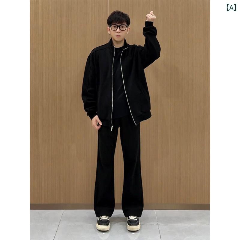 メンズ ファッション 春夏 秋冬 かっこいい オシャレ モテ 男性用 紳士服 服 韓国 シンプル 大人 ブラック　クリーン　フィット　フレア　パンツ　柳　葉　カット　スーツ　ドレープ　脚　長い　見せる　カジュアル