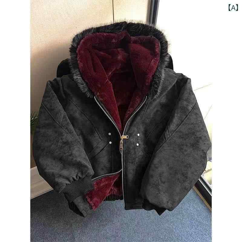 メンズ ファッション 春夏 秋冬 かっこいい オシャレ モテ 男性用 紳士服 服 韓国 シンプル 大人 インペリアル レッド インナー マウンテン カービング PU レザージャケット 冬用 フリース 裏地 厚手 ショート 丈 コットン ファーカラー コート