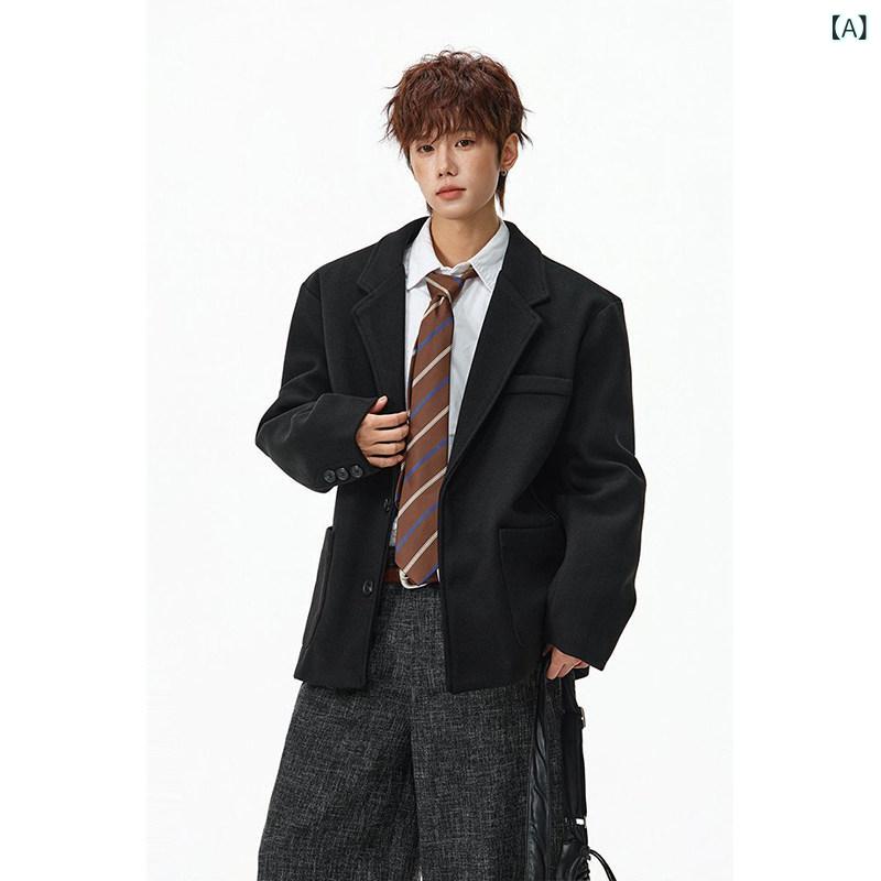 メンズ ファッション 春夏 秋冬 かっこいい オシャレ モテ 男性用 紳士服 服 韓国 シンプル 大人 冬用 キルティング スーツ カラー ブラック ウール コート ハイエンド ストレート ショルダー ショート 衣装