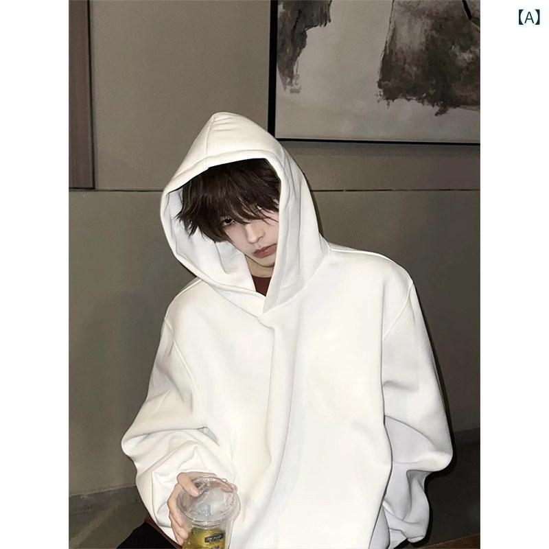 メンズ ファッション 春夏 秋冬 かっこいい オシャレ モテ 男性用 紳士服 服 韓国 シンプル 大人 厚手　ホワイト　　スウェットシャツ　アメリカン　クリーン　フィット　プルオーバー　カップル　ジャケット