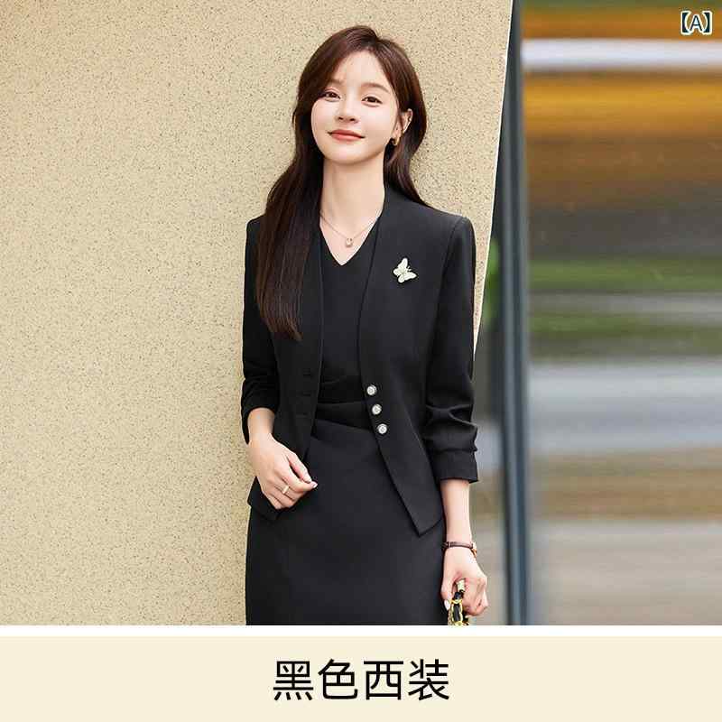 Suits For Job Interviews - スーツ セット 女性 夏 職業 気質 高級 美容 院 養生 館 金 店 ホテル フロント 作業 服 8585