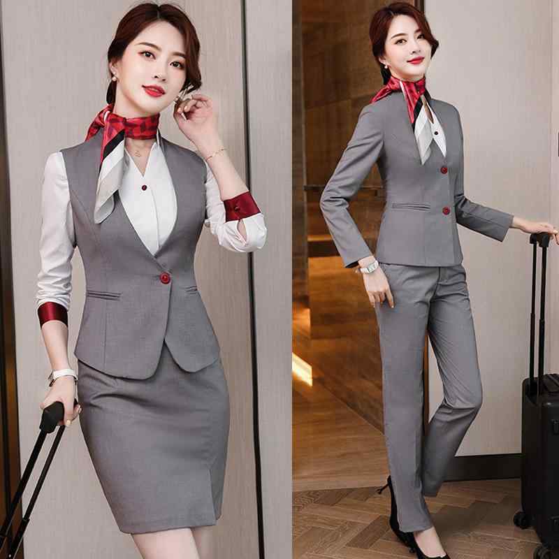 Skirt Suits - ユニフォーム レディース オフィス エステティシャン ホテル受付 フォーマル スーツ スカート エレガント 高級 セットアップ レッド グレー ブルー
