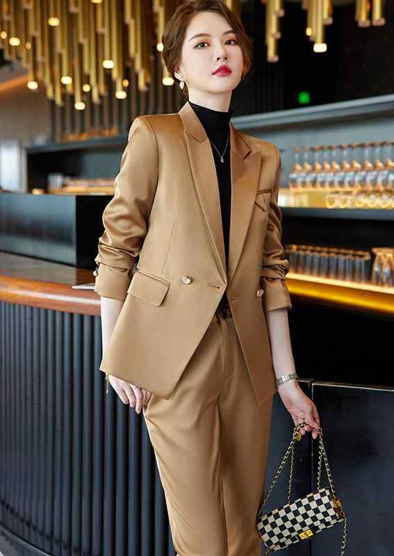 Pants Suit - セットアップ レディース ビジネススーツ 職業服 エステ オフィス 営業 秋冬新作 長ズボン 長袖 パープル ローズピンク カーキ