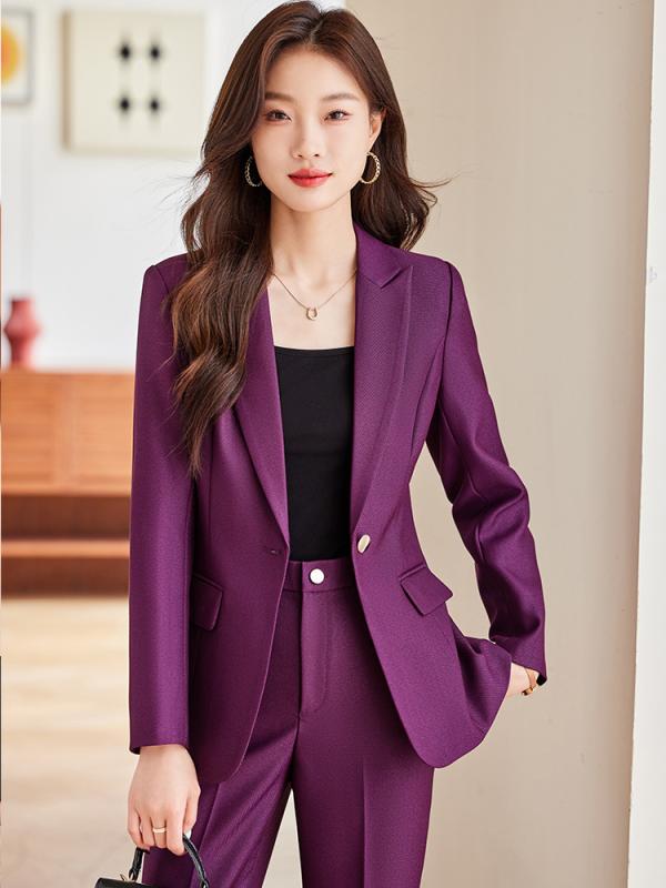 Rakuten - スーツ レディース ジャケット パンツ セット 春秋 高級感 オフィス 通勤 長袖 テーラード ポリエステル 綿 エレガント 紫 黒 孔雀藍