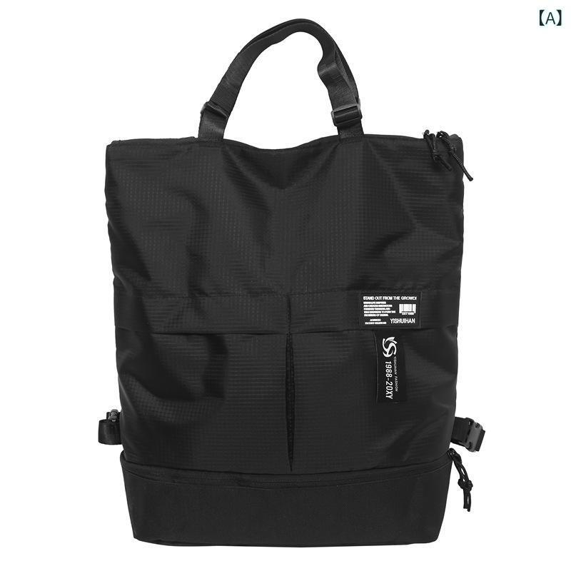 Rakuten - バックパック リュック メンズ レディース 学生用 大容量 防水 ナイロン カジュアル 旅行 通学 多ポケット ショルダーバッグ ハンドキャリー 15インチ 黒 グレー ブルー 弧形肩帯 無地