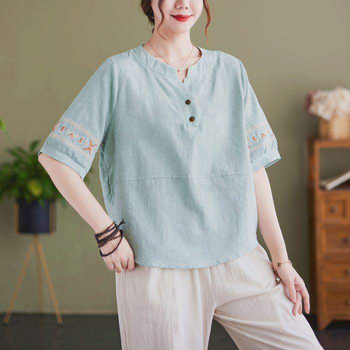 Rakuten - カジュアル セット レディース 綿麻 シェニール 織り柄 刺繍 ノースリーブ トップス リネン パンツ 春夏 エレガント ゆったり ミセス イエロー グリーン ピンク
