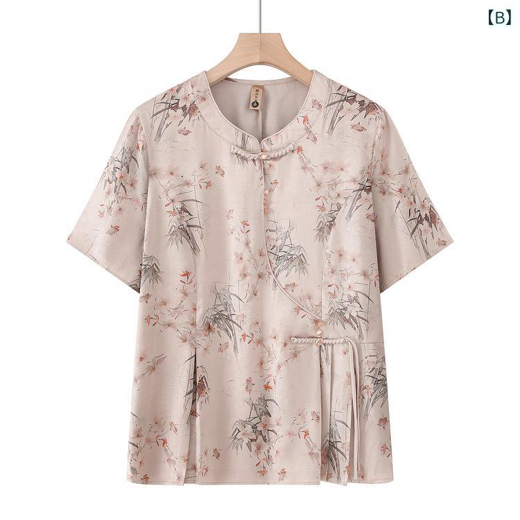 Tシャツ レディース シニア 半袖 ブラウス 2点セット 夏 部屋着 カジュアル 花柄 ボタン ポリエステル 薄手 ゆったり 緑 紫 ykc8-10167156 YKC8 サンプル画像3