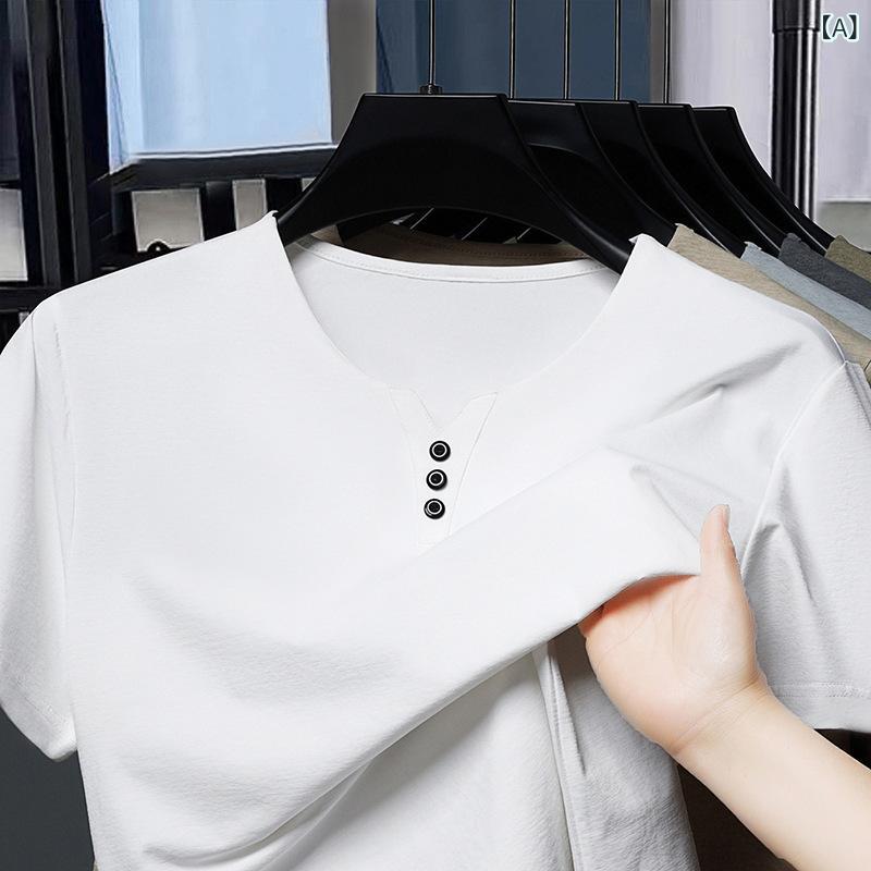 乐天商城 - Tシャツ メンズ 半袖 Vネック 50代 大人 カジュアル 無地 ポリエステル 薄手 夏 通気 吸湿排汗 高弾性 防シワ 耐摩耗 ストレート 白 グレー 黒 普段使い