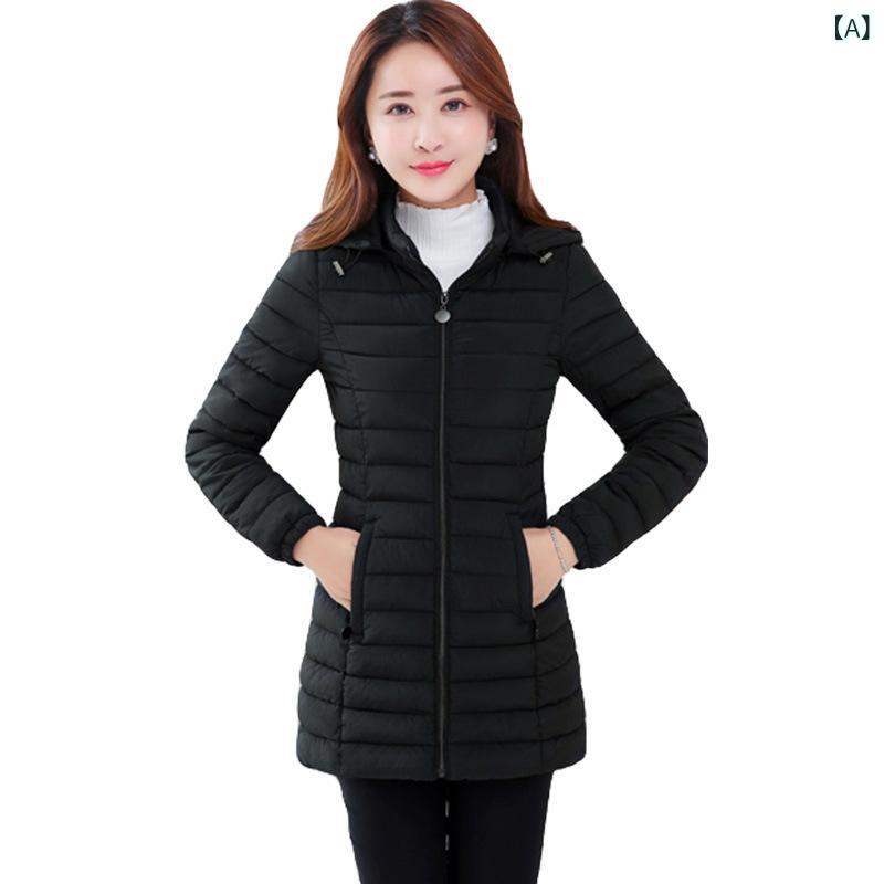 Rakuten - 綿の 服の 女性の 中の 長い タイプの お母さんは 新型の ファッションの カジュアルな 保温の 上着の 羽毛の 綿服の 女性を 詰めて 太って 大きい サイズの 潮を プラス します。