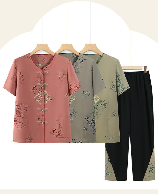 Rakuten - お ばあちゃんの 夏 半袖 シャツ スーツ、 ミドル 女性の ツーピース スーツ、 高齢 者 向け 夏服、 婦人 服、 ズボン