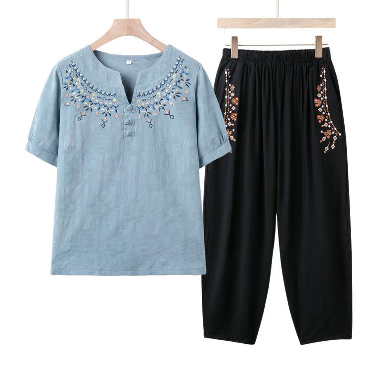 Rakuten - セットアップ レディース 夏 中高年 ママ 半袖 Tシャツ 花柄 ポリエステル ゆったり ルーズフィット 快適 ボタニカル 大きいサイズ
