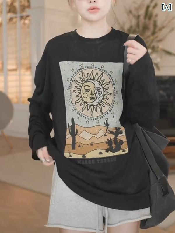 樂天商城 - デザインソーラープリント 薄い 日焼け止め シャツ 女性 2025 夏 新しい スタイル ルーズで多用途 長袖 Tシャツ