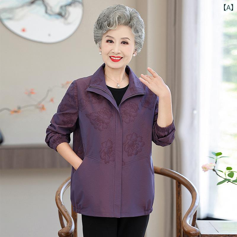 外套 - 2024 おばあさん コート 女性 春秋 ジャケット お母さん カジュアルな 上着