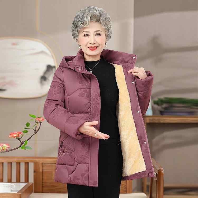 Women's Padded Coat - Suitable for Seniors, Grandmothers, Mothers, and Elderly Women's Clothing - Autumn/Winter Outerwear - Thick, Padded Jacket with Fleece Lining - Warm, Cold-Resistant, Lightweight - Chenille Fabric - Available in Red, Purple, and Maroon