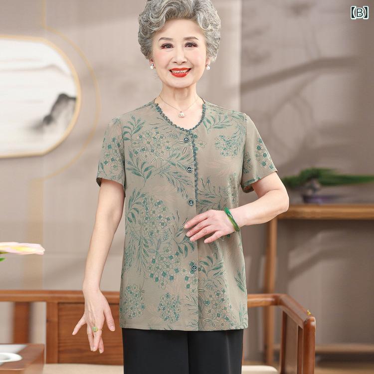レディース カジュアルセットアップ 上下セット 2点セット 春夏 半袖 トップス Tシャツ カットソー クルーネック 七分丈パンツ 九分丈パンツ ワイドパンツ ズボン シニア ミセス ゆったり 薄手 花柄 通気性 ykc8-10170920 YKC8 サンプル画像3