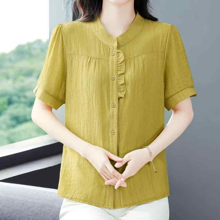 樂天商城 - シャツ レディース ミセス トップス 半袖 春夏 チュニック 母親 服 ブラウス Tシャツ 婦人服 ゆったり 体型カバー カジュアル 大きいサイズ 襟なし 丸首 おしゃれ かわいい 無地 コーディネート