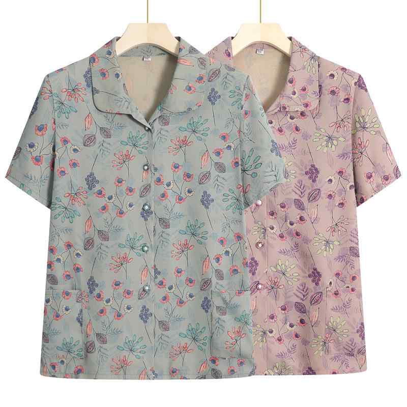 レディース シャツ 半袖 トップス 襟 シフォン 前開き 花柄 ポケット 薄手 トップス 婦人服 ミセス シニア 母親 おばあちゃん ハイミセス 祖母 高齢者 春夏 紫 緑 ykc8-10171873 YKC8 パッケージ画像