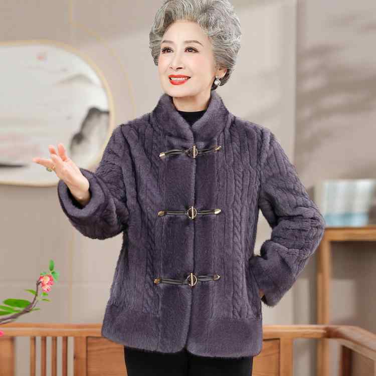 Rakuten - コート レディース 冬 アウター 祖母 おばあちゃん ミセス シニア ハイミセス 60代 エコファーコート ミンク調 フェイクファー ボア ジャケット 暖かい 上着 トップス カーディガン 防寒 秋冬 あったか 婦人服 軽い ゆったり 紫 茶