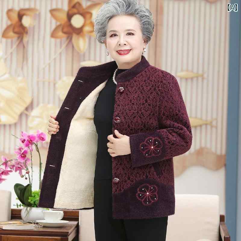 アウター レディース 秋冬 ジャケット コート 裏起毛 厚手 暖かい 防寒 ミドルシニア おばあちゃん 母親 祖母 婦人服 快適 カジュアル ルーズ トップス パープル レッド 暖かい あったか 前開き 上着 羽織り